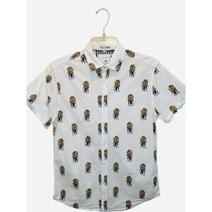 Denim & Flower Ricky Singh Shirt Men's Small White Teddy Bear USA Flag S/S‎